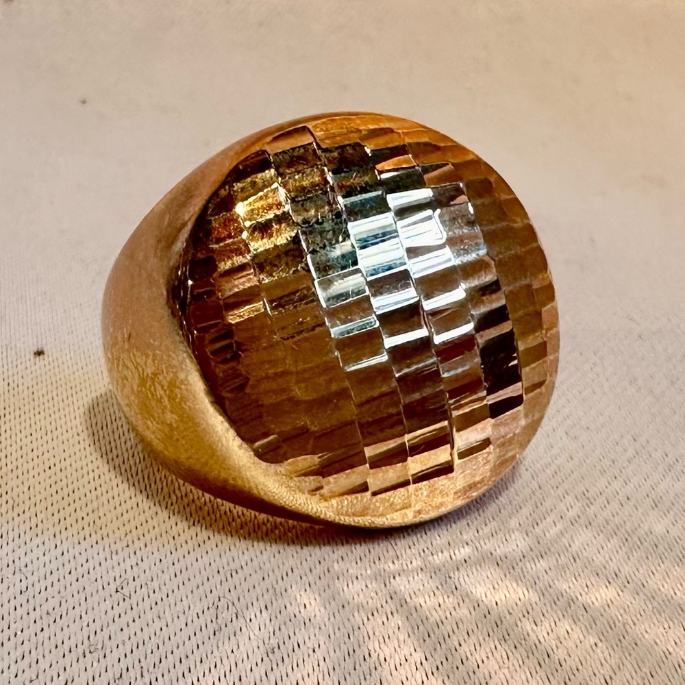 Gold Plated Bronze Textured Modernist Statement Ring 6 3/4